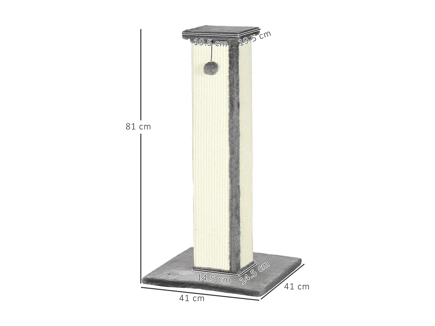 Tiragraffi per gatti con palo in sisal e pallina 41x41x81cm grigio