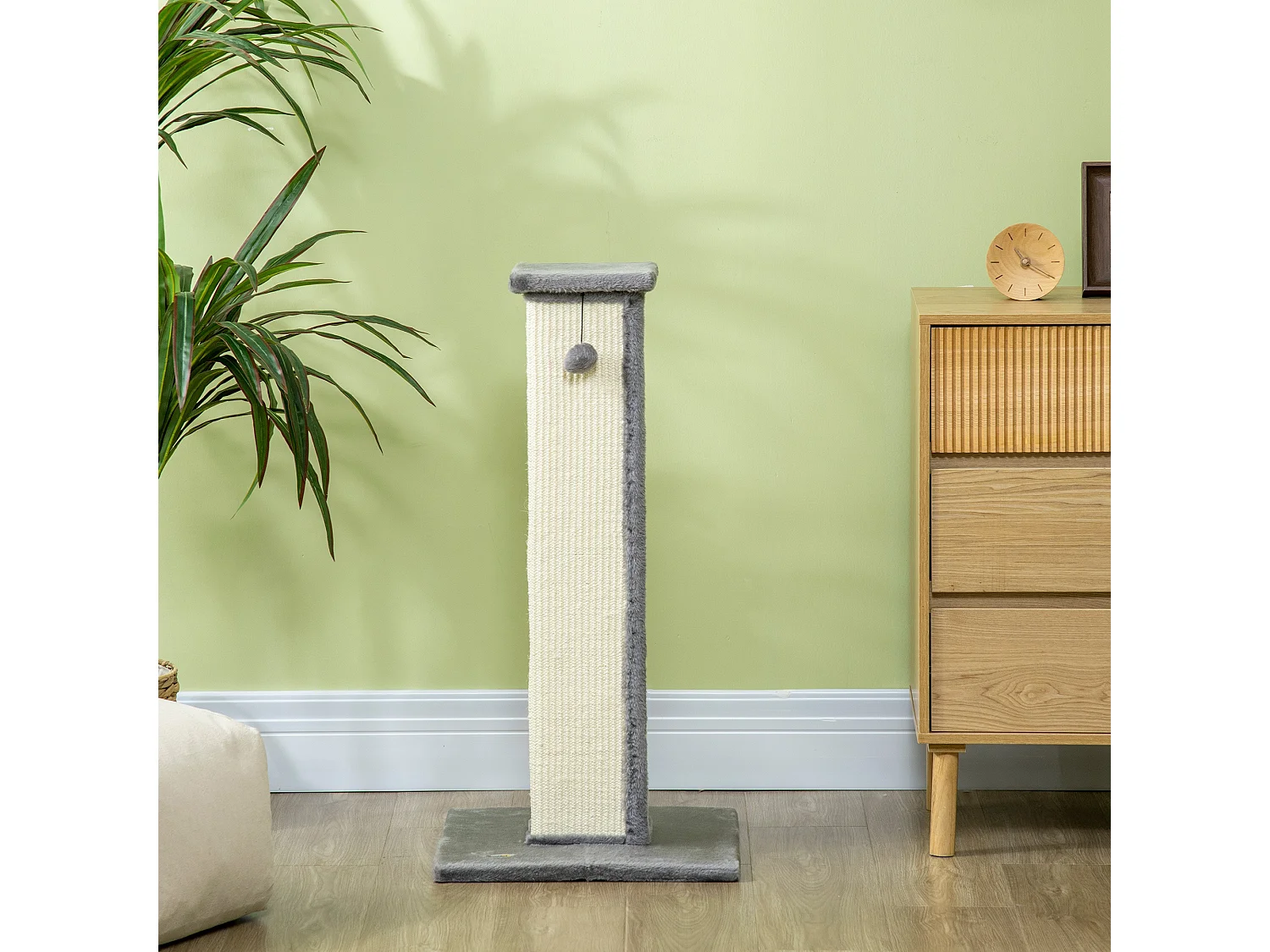 Tiragraffi per gatti con palo in sisal e pallina 41x41x81cm grigio