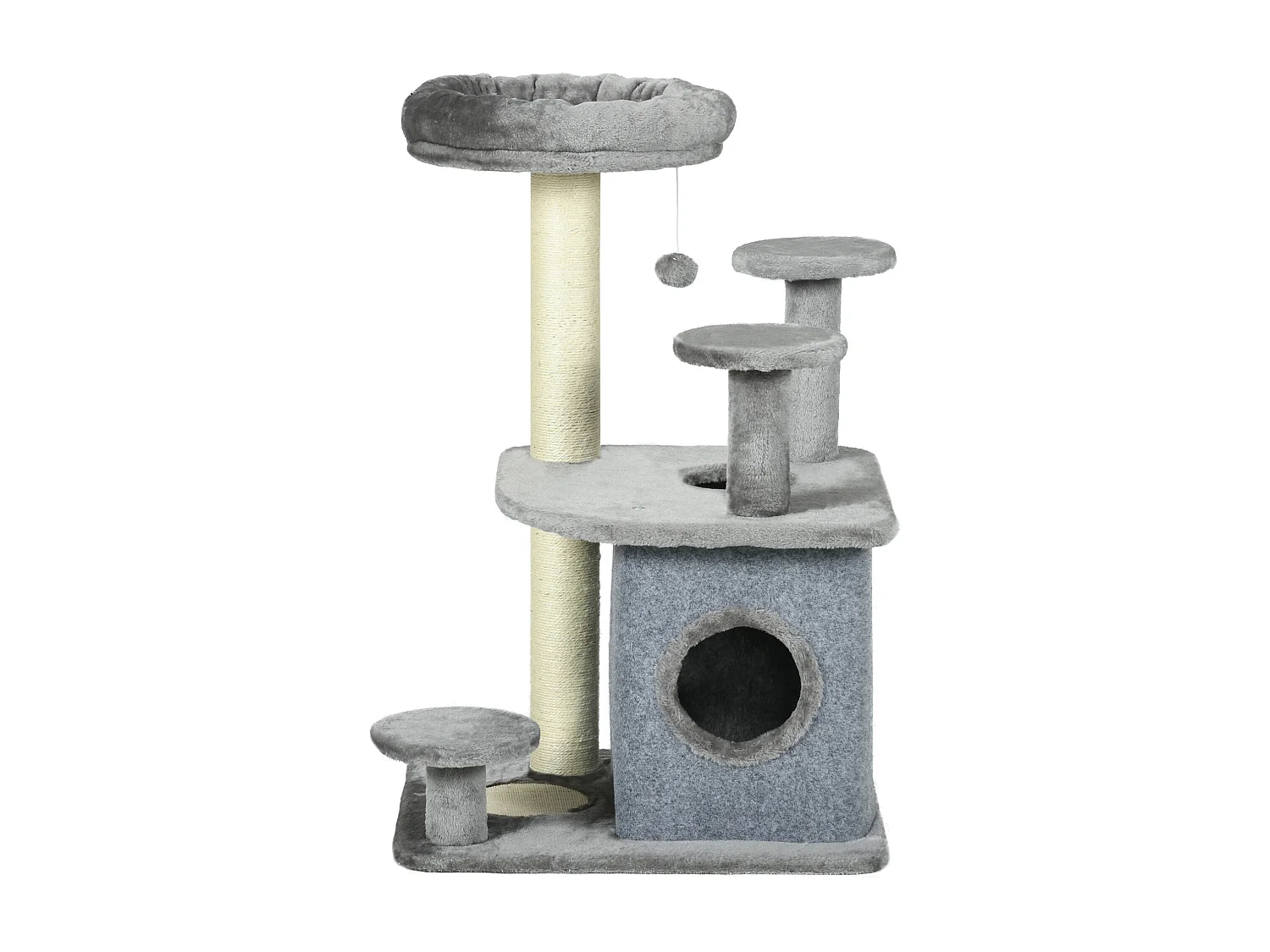 Tiragraffi per gatti con lettino e casetta in peluche 60x48x92cm grigio