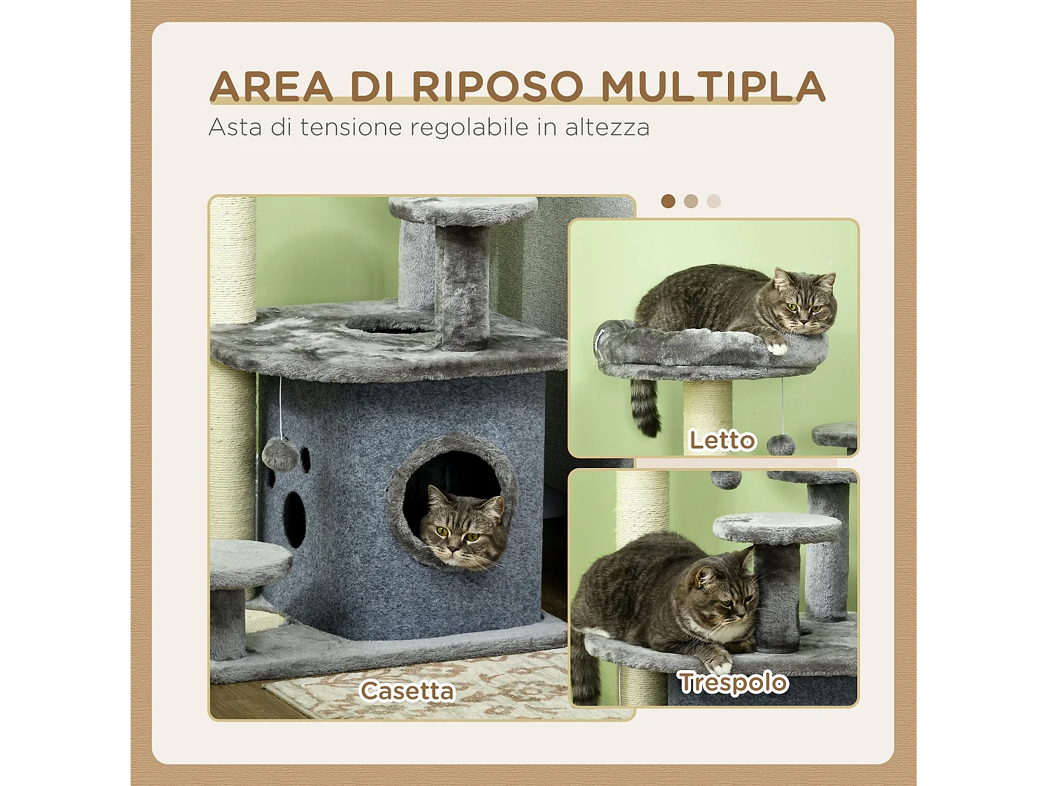 Tiragraffi per gatti con lettino e casetta in peluche 60x48x92cm grigio