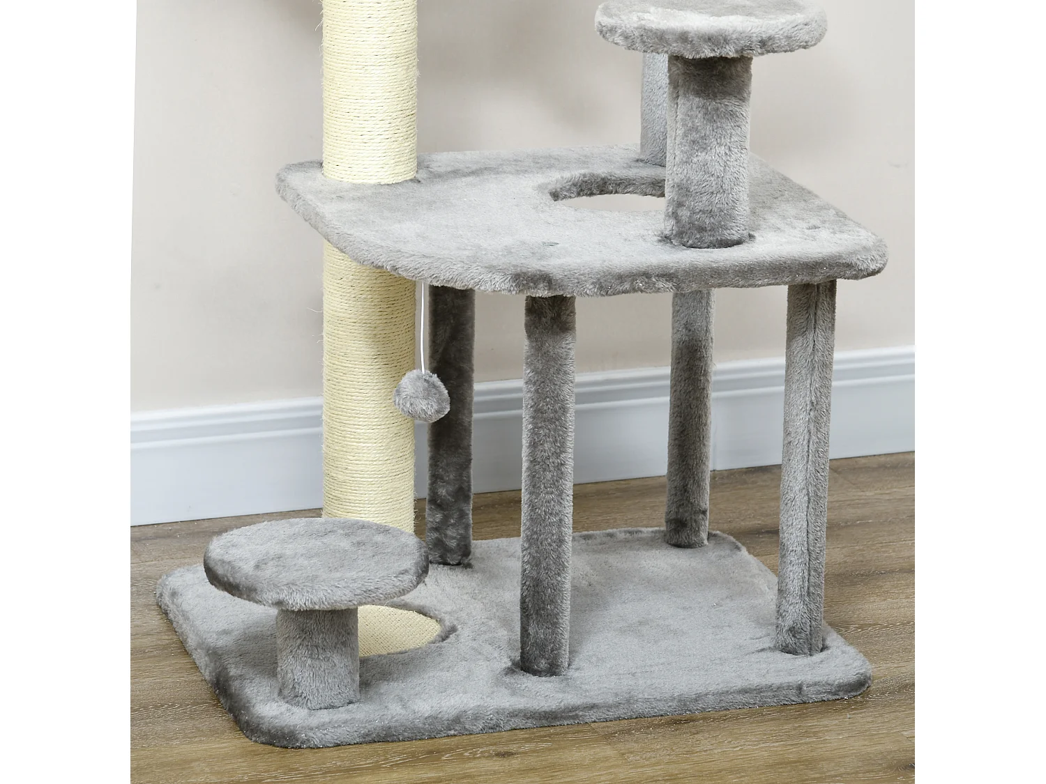 Tiragraffi per gatti con lettino e casetta in peluche 60x48x92cm grigio
