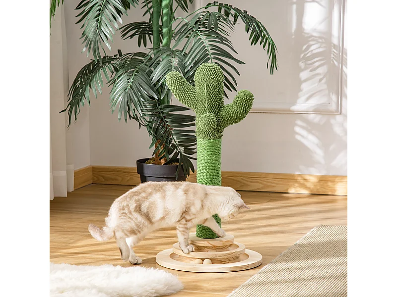 Albero tiragraffi a cactus per gatti corda sisal base con palline legno