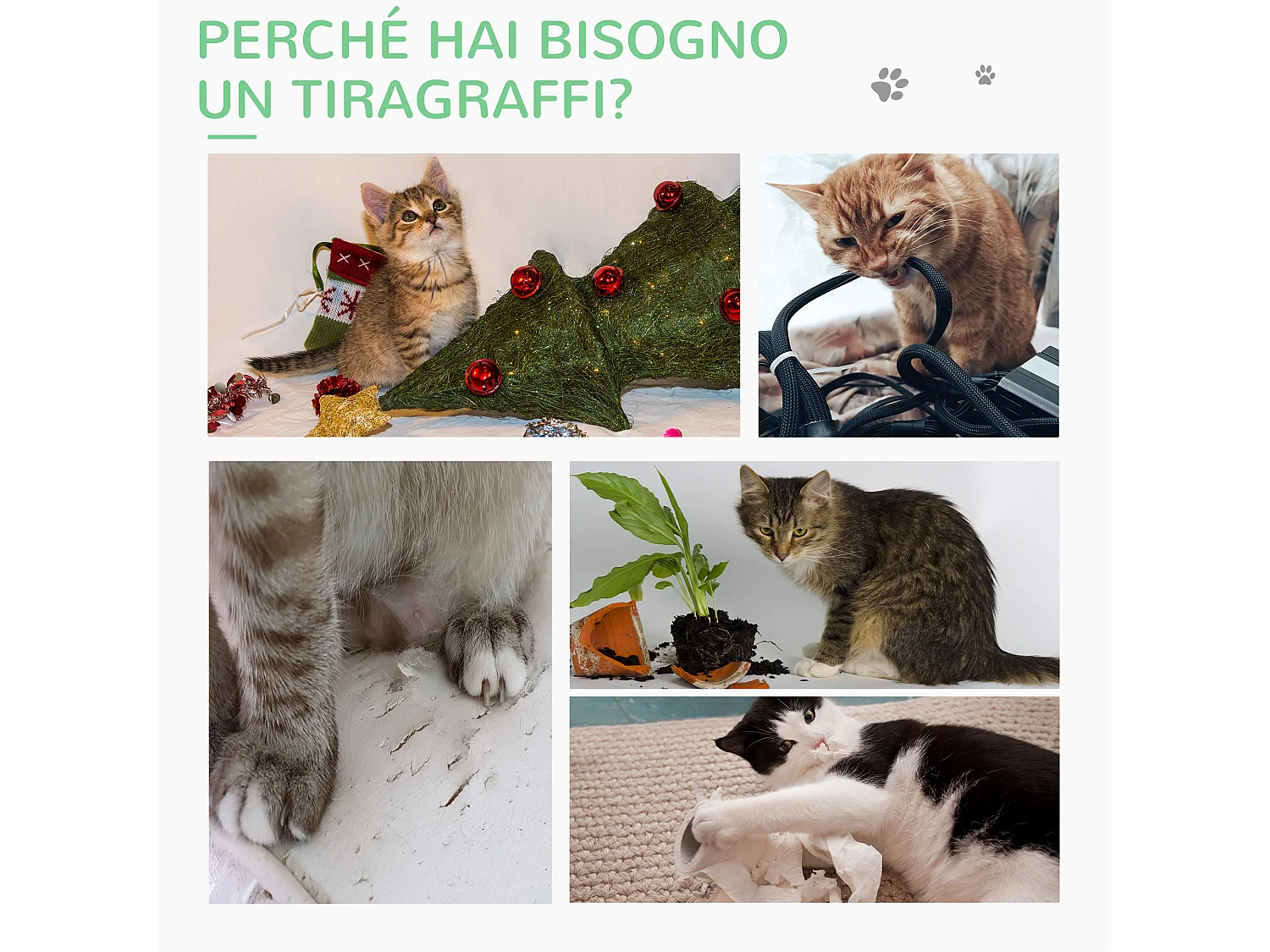 Albero tiragraffi a cactus per gatti corda sisal base con palline legno