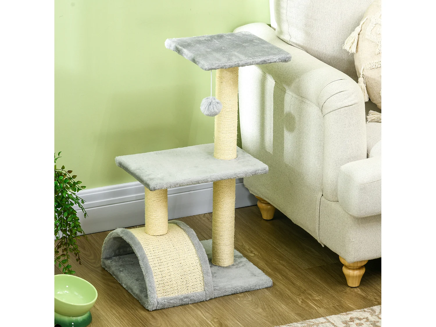 Albero per gatti a 3 livelli con tappetino tiragraffi grigio chiaro