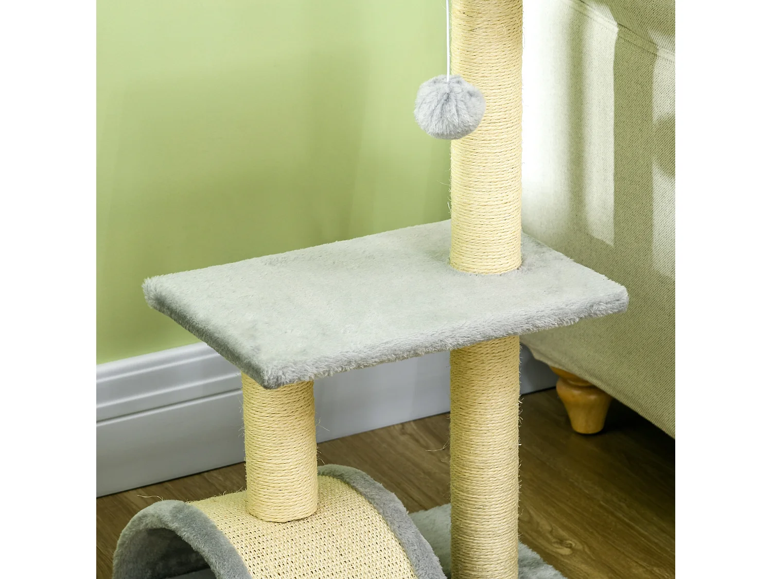 Albero per gatti a 3 livelli con tappetino tiragraffi grigio chiaro