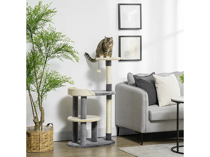 Albero tiragraffi per gatti a 3 livelli pali in sisal e altezza 105cm