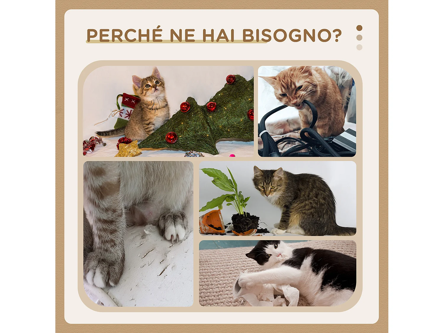 Albero tiragraffi per gatti a 3 livelli pali in sisal e altezza 105cm