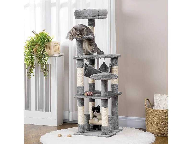 Albero tiragraffi per gatti da 132cm con 4 livelli grigio
