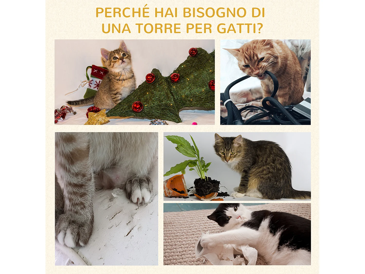 Albero tiragraffi per gatti da 132cm con 4 livelli grigio