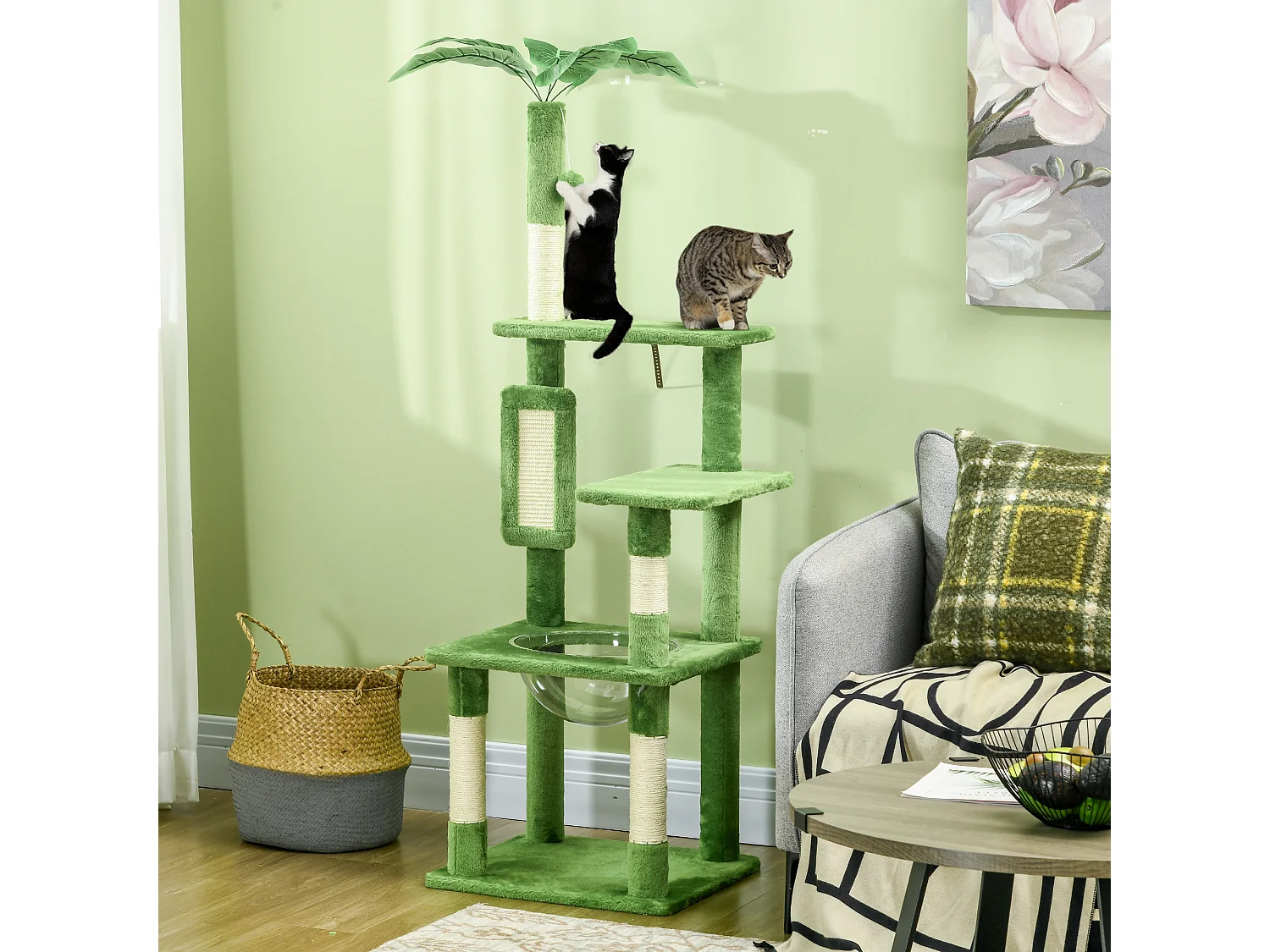 Albero per gatti multilivello con amaca, tiragraffi e pallina verde
