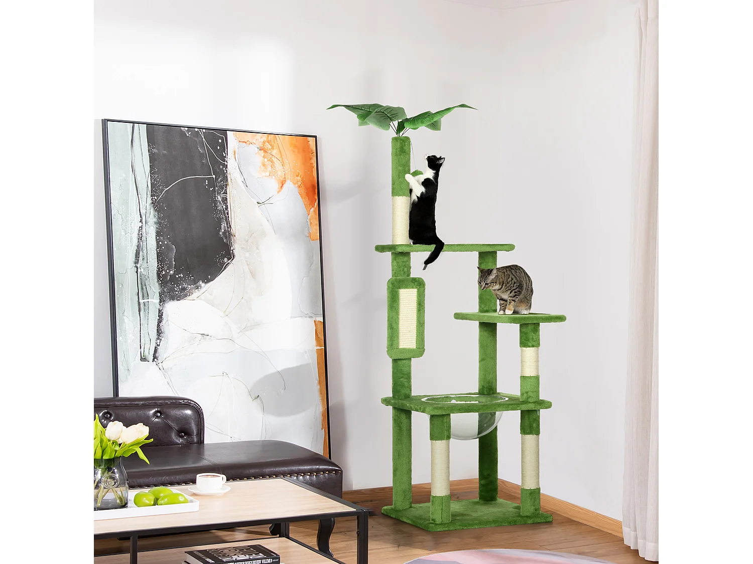 Albero per gatti multilivello con amaca, tiragraffi e pallina verde