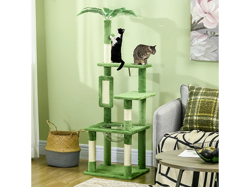 Albero per gatti multilivello con amaca, tiragraffi e pallina verde