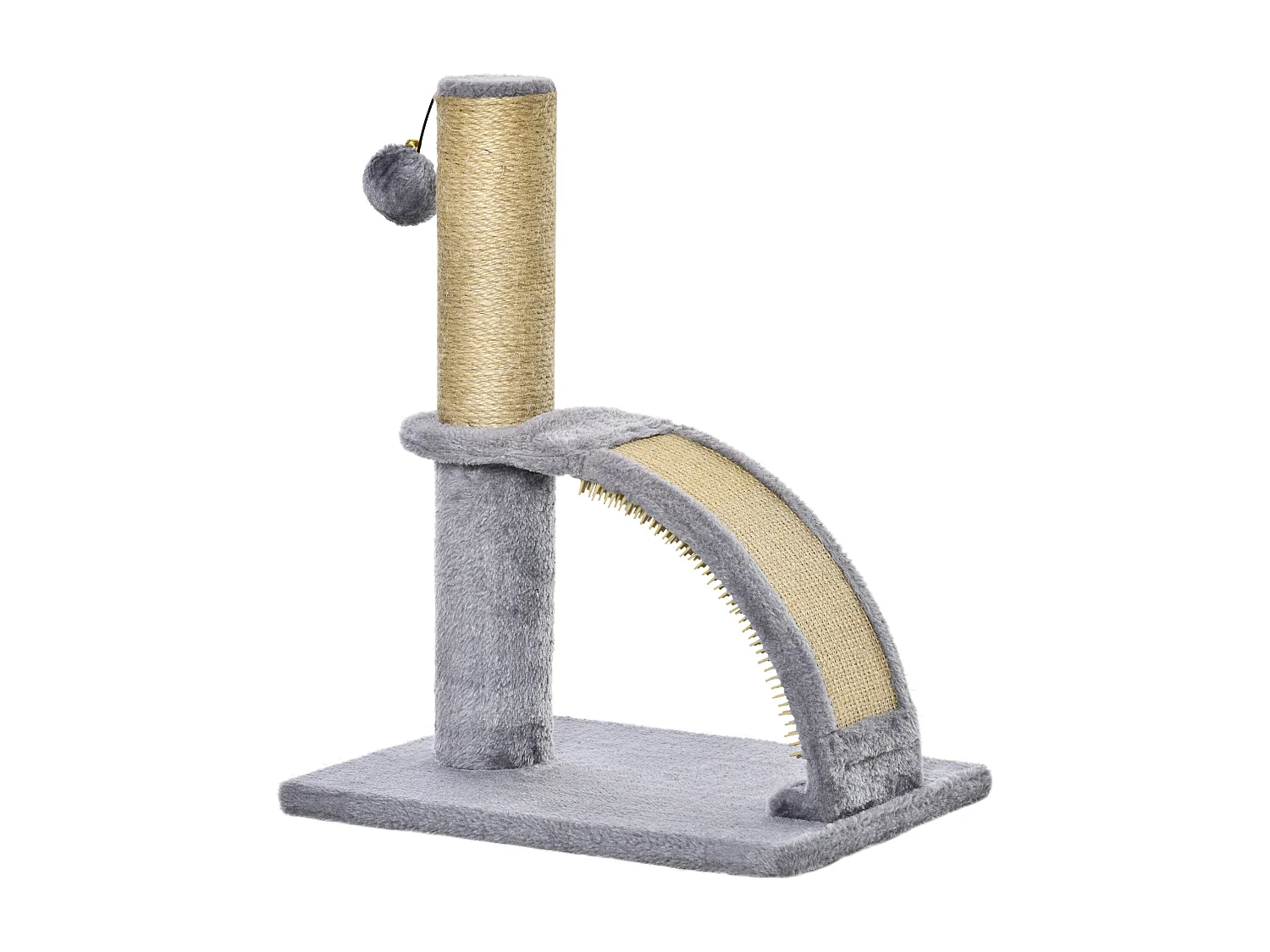 Albero per gatti con arco massaggiatore, tiragraffi iuta e peluche grigio