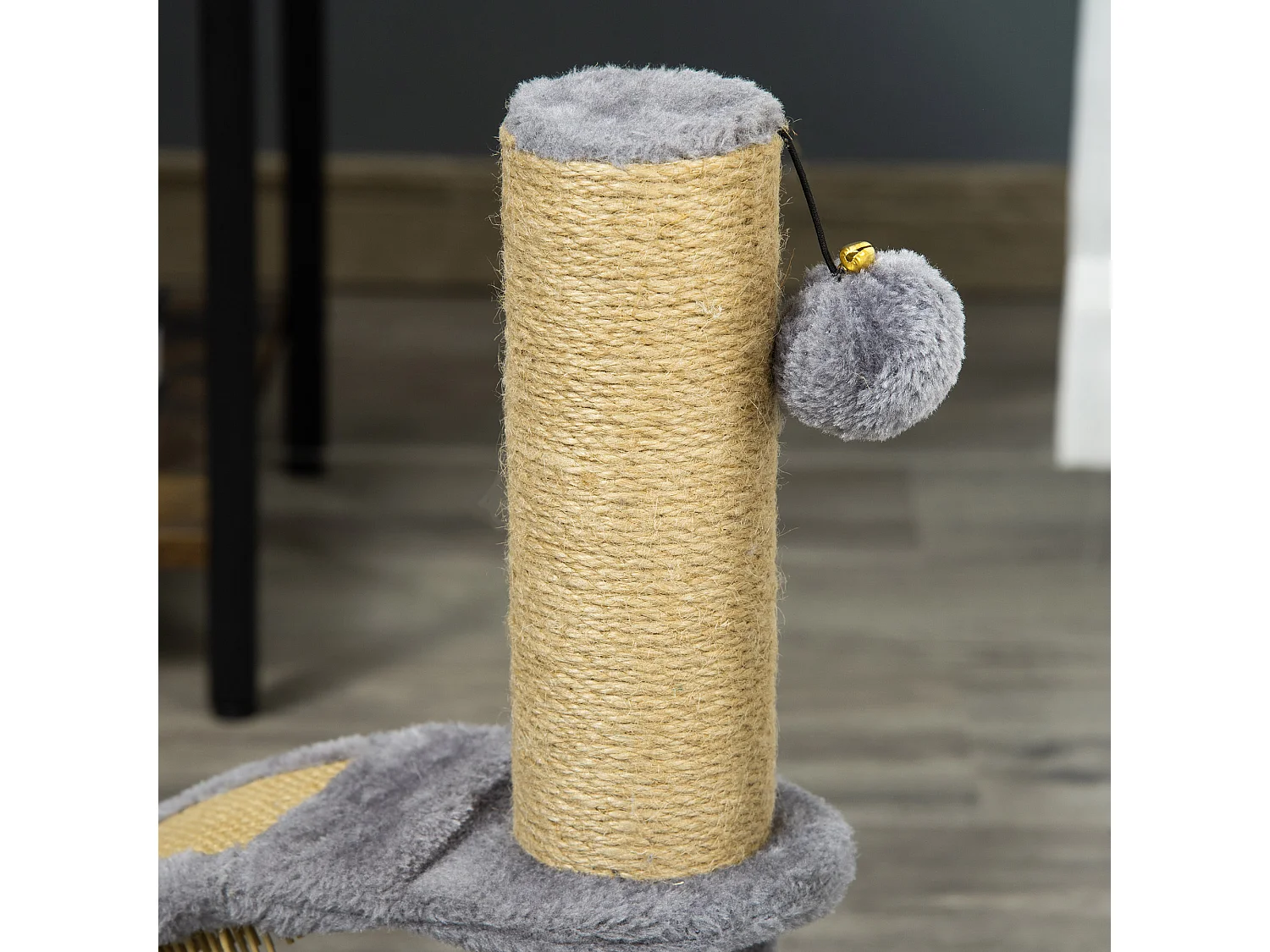 Albero per gatti con arco massaggiatore, tiragraffi iuta e peluche grigio