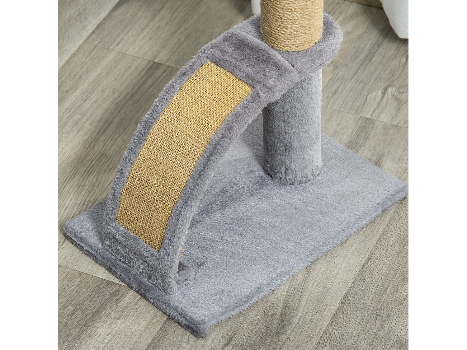 Albero per gatti con arco massaggiatore, tiragraffi iuta e peluche grigio