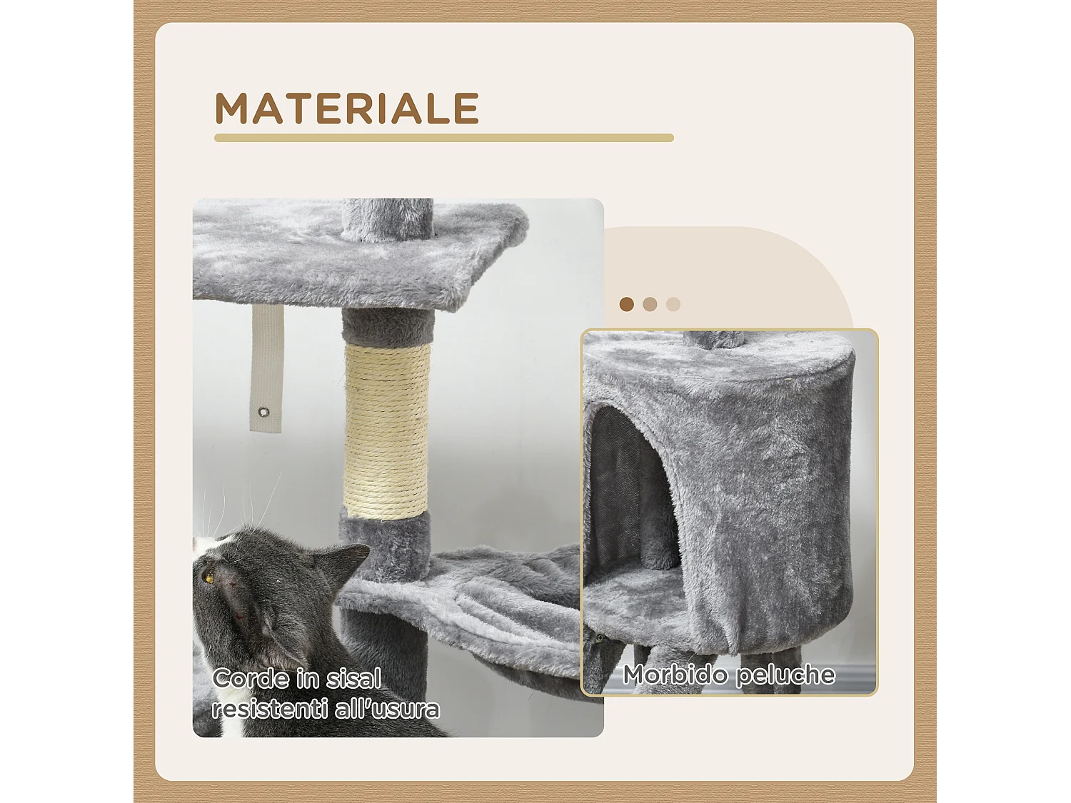 Torre per gatti con casetta, trespolo, piattaforme e 4 topolini grigio