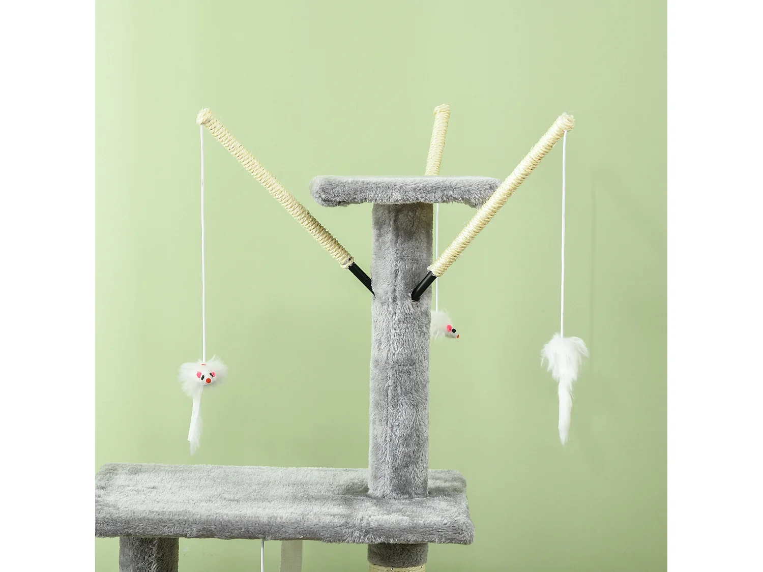 Torre per gatti con casetta, trespolo, piattaforme e 4 topolini grigio