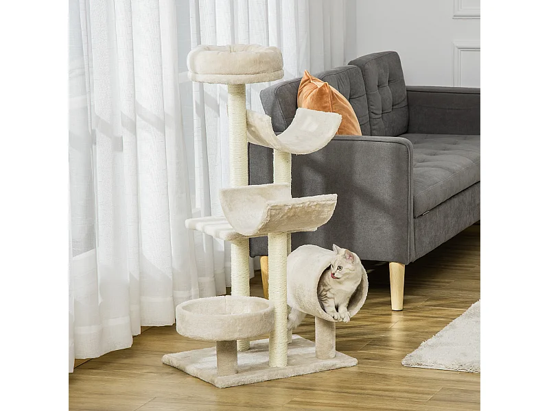 Tiragraffi per gatti alto 105 cm in peluche crema