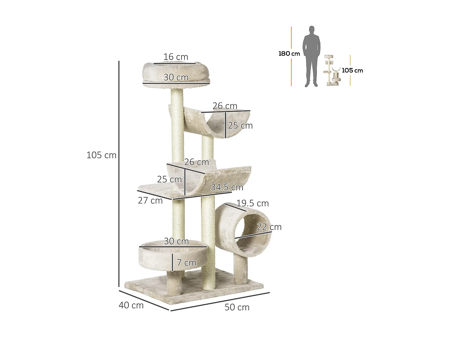 Tiragraffi per gatti alto 105 cm in peluche crema