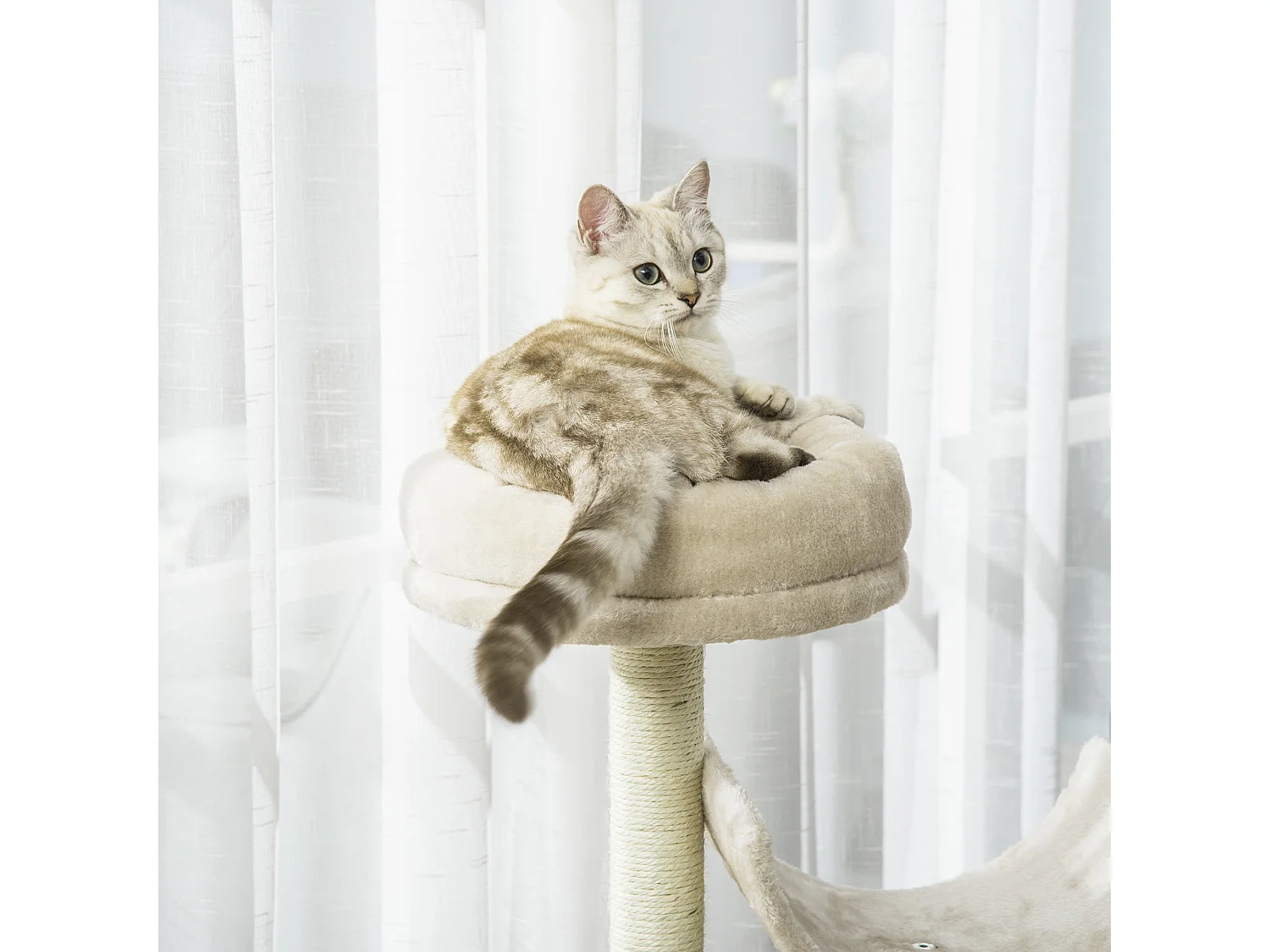 Tiragraffi per gatti alto 105 cm in peluche crema