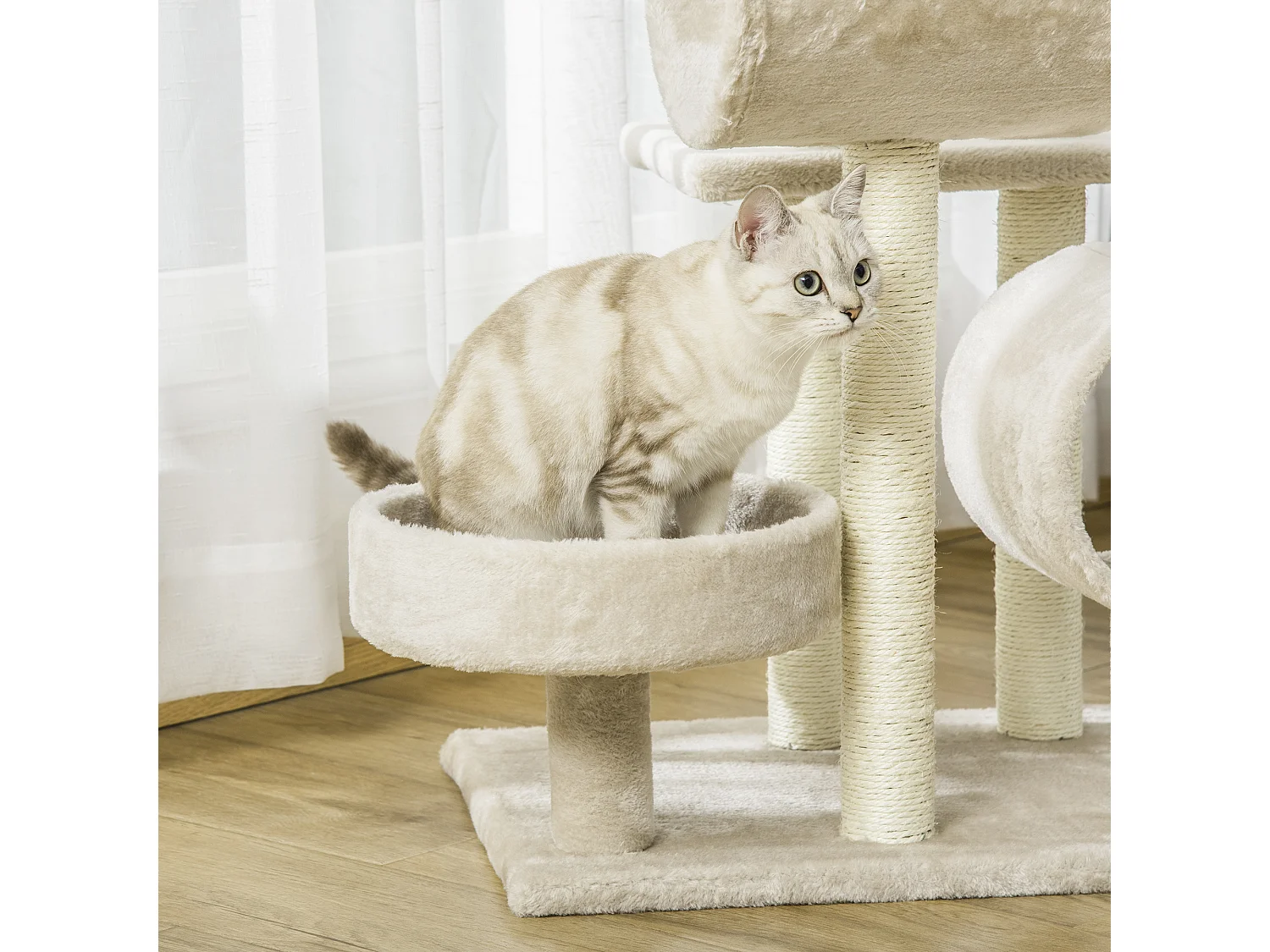 Tiragraffi per gatti alto 105 cm in peluche crema