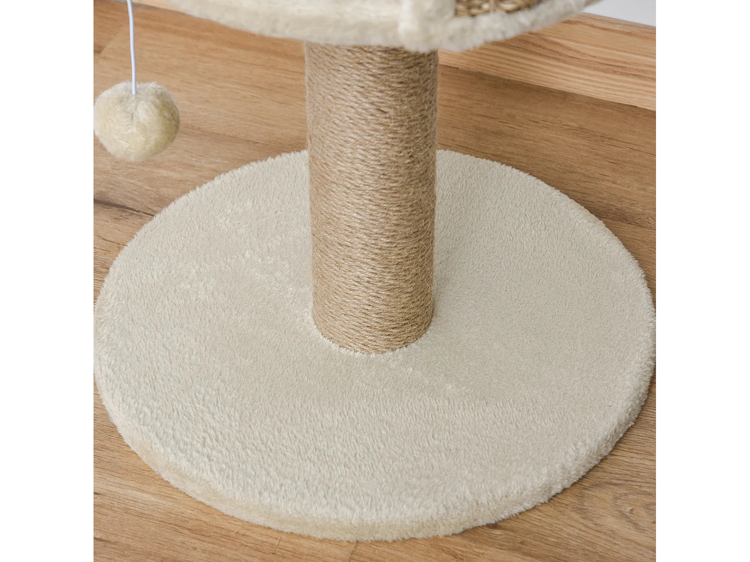 Albero tiragraffi per gatti con lettino, palo in juta e pallina beige