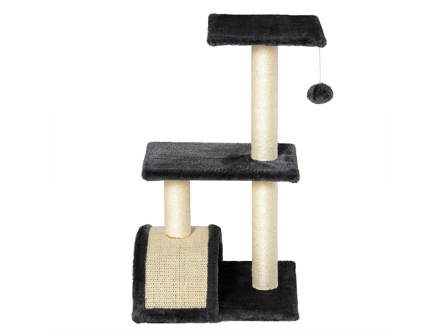 Albero per gatti a 3 livelli con tappetino tiragraffi 40x35x72 cm grigio