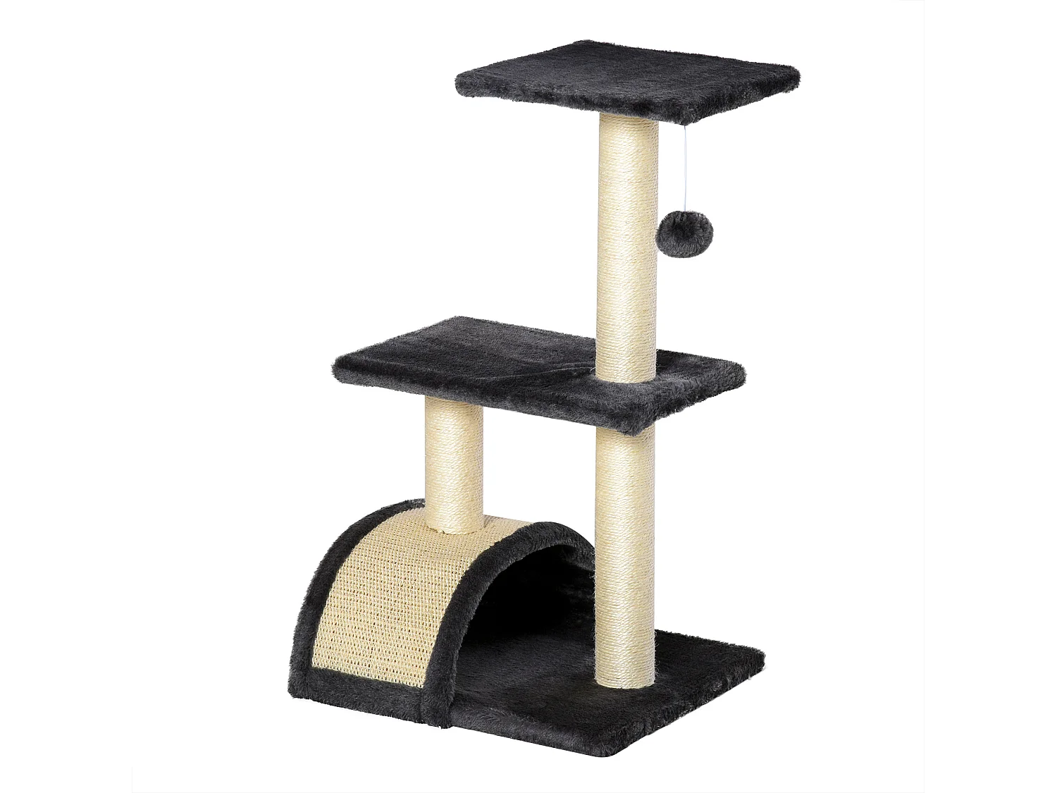 Albero per gatti a 3 livelli con tappetino tiragraffi 40x35x72 cm grigio