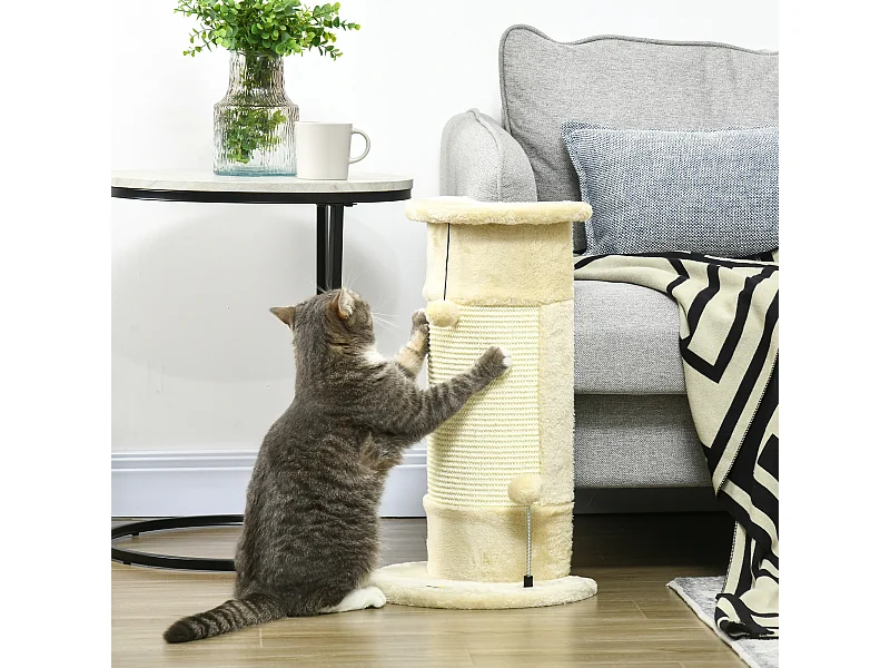 Tiragraffi per gatti fino a 5kg in sisal e peluche 34x25.5x58cm beige