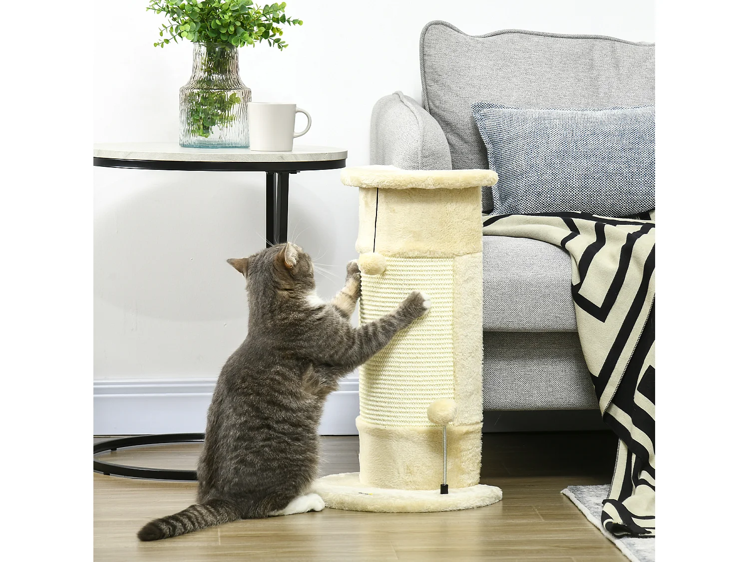 Tiragraffi per gatti fino a 5kg in sisal e peluche 34x25.5x58cm beige