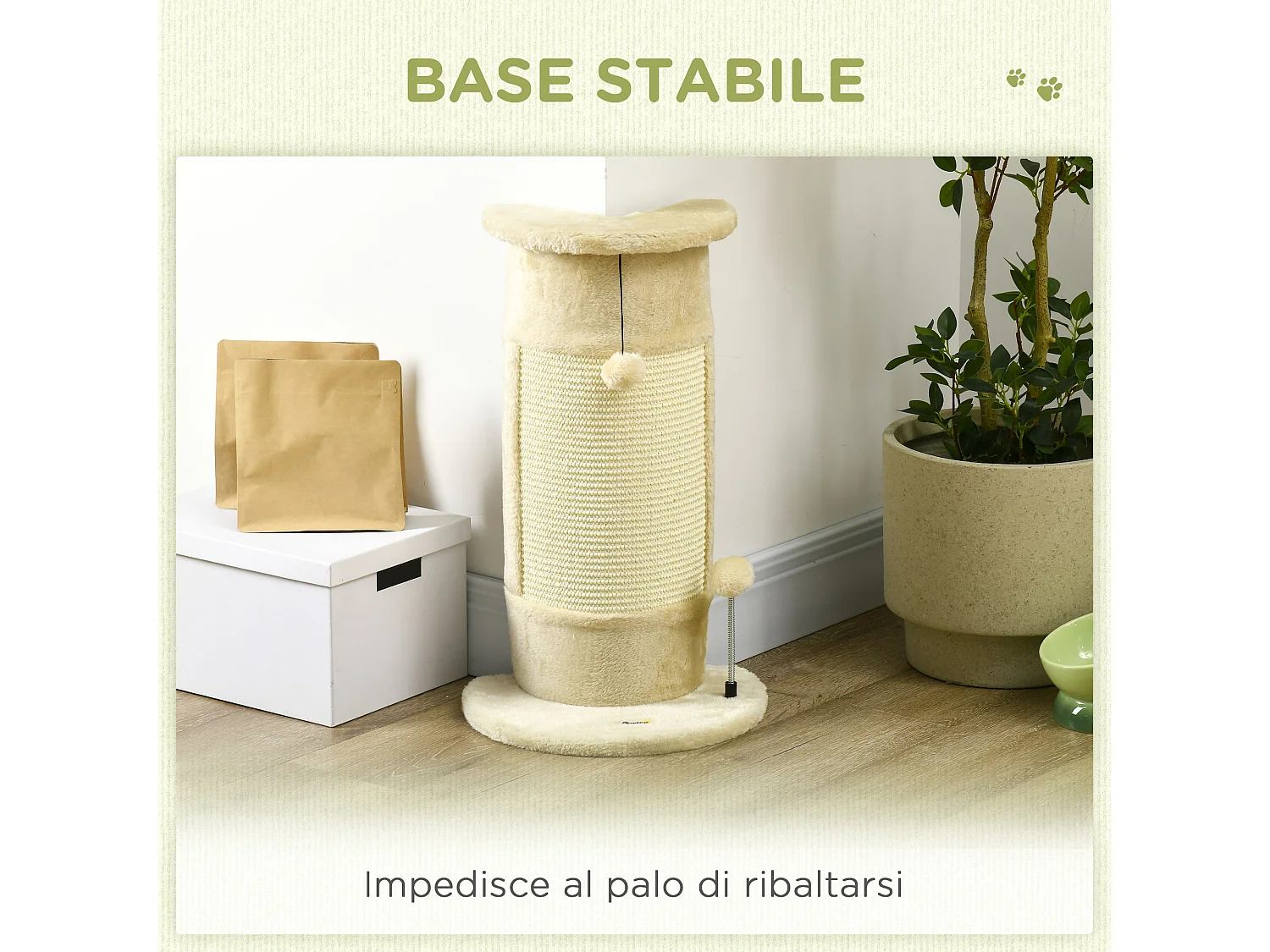 Tiragraffi per gatti fino a 5kg in sisal e peluche 34x25.5x58cm beige