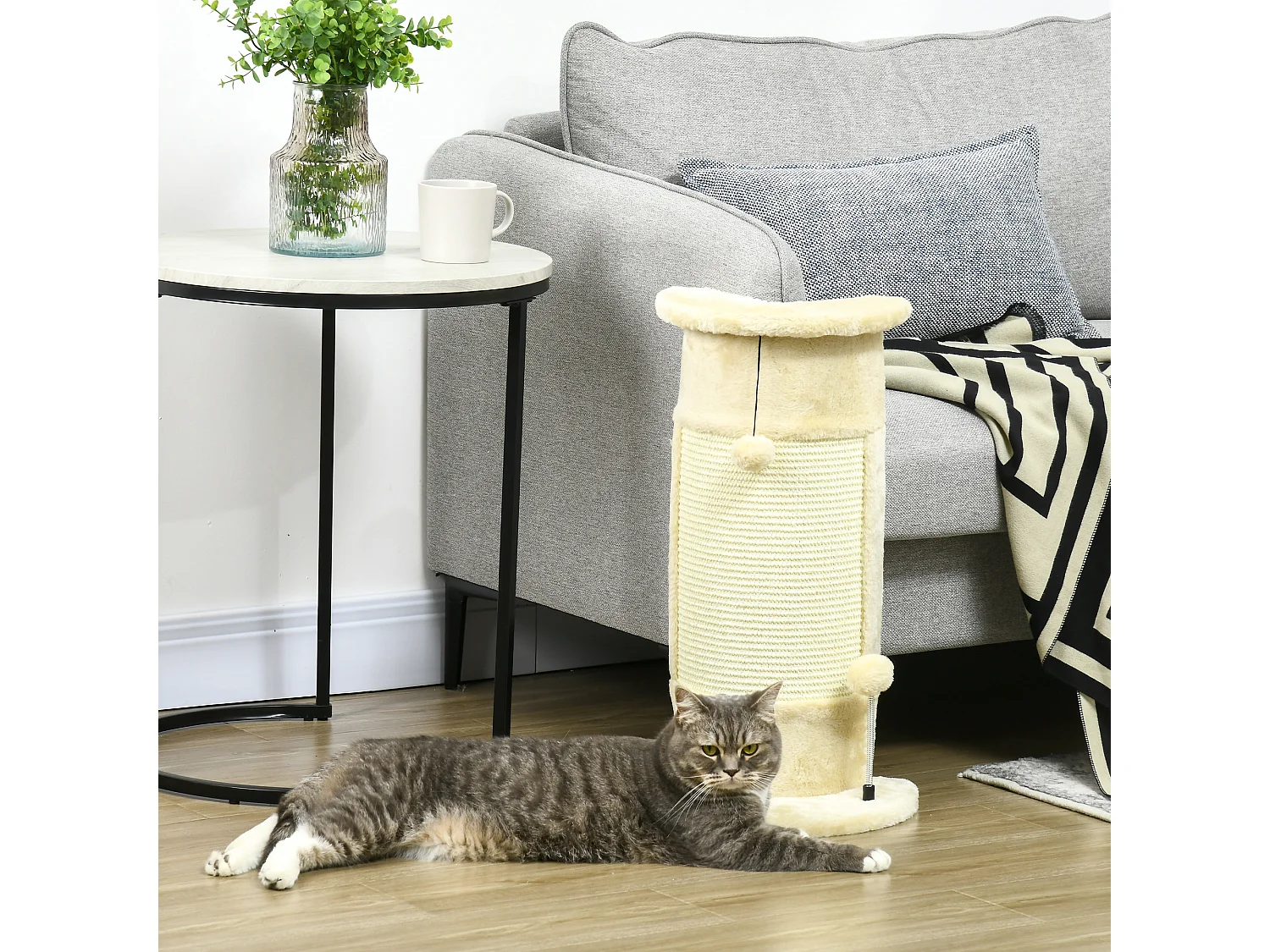 Tiragraffi per gatti fino a 5kg in sisal e peluche 34x25.5x58cm beige