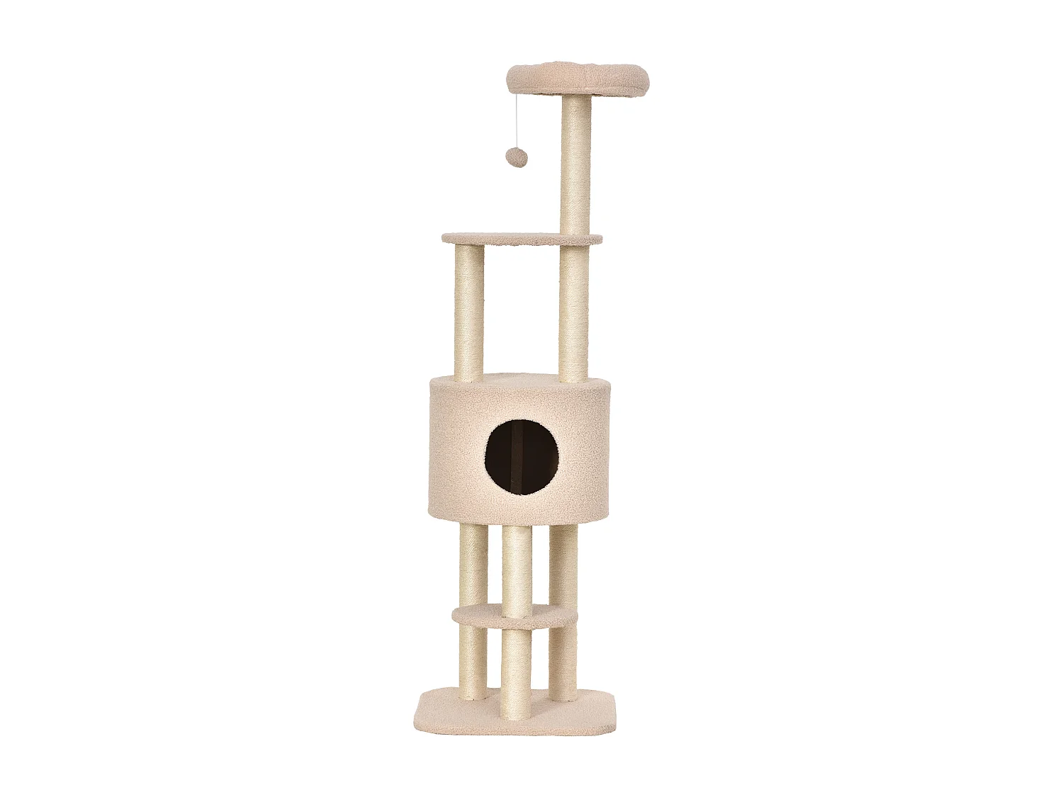 Albero tiragraffi beige per gatti con cuccia e corda sisal, max 30kg