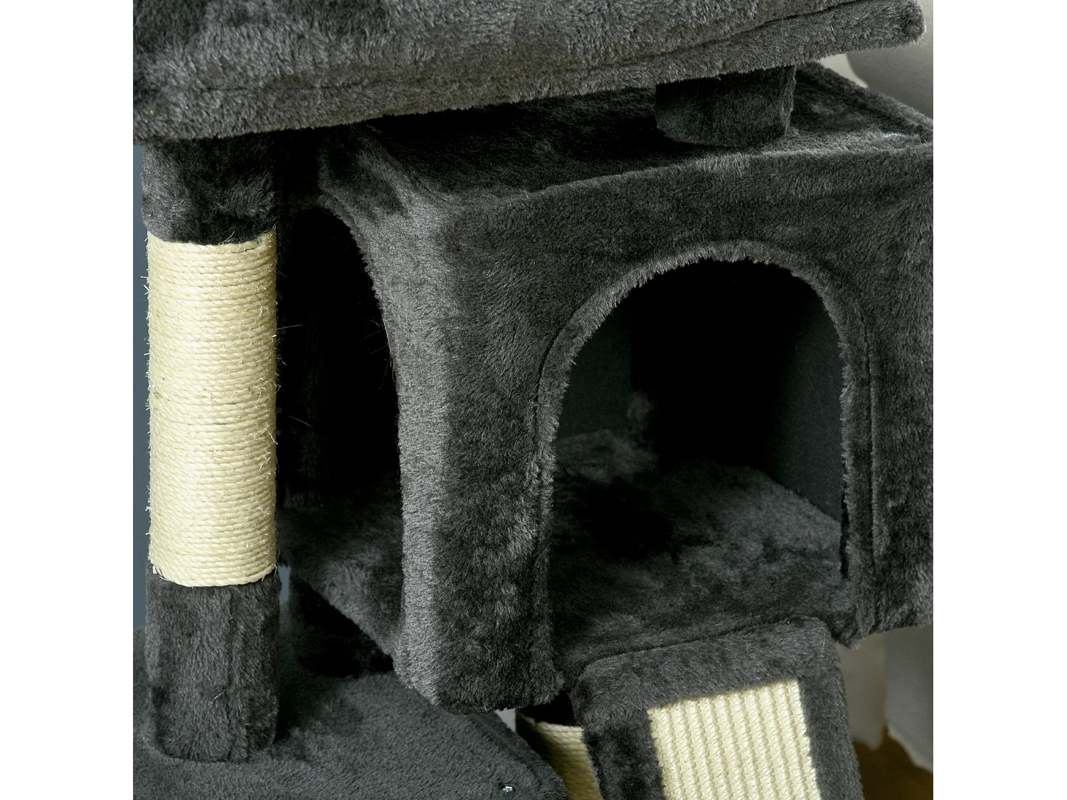 Albero tiragraffi per gatti con pali in sisal, lettino e 2 casette grigio