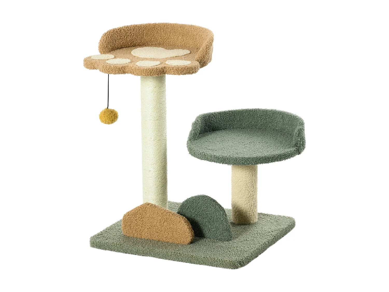 Tiragraffi per gatti con 2 lettini, pallina e rivestimento in velluto