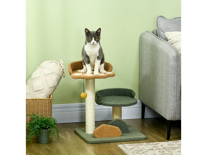 Tiragraffi per gatti con 2 lettini, pallina e rivestimento in velluto