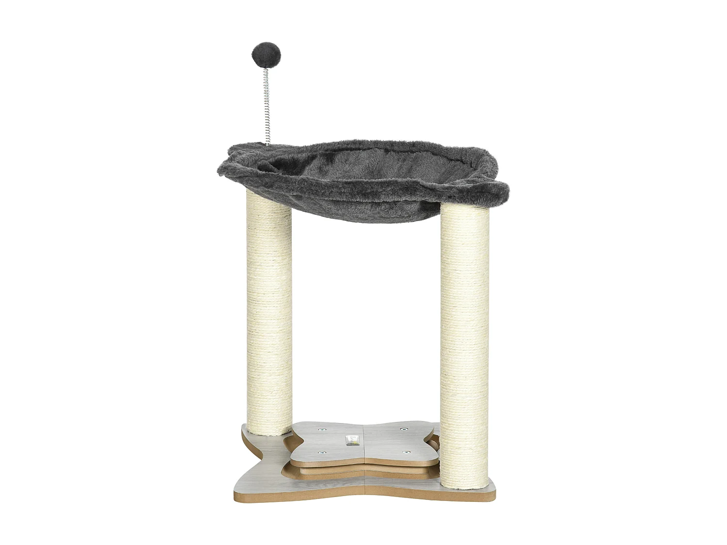 Tiragraffi per gatti con amaca in peluche base con gioco e pali sisal