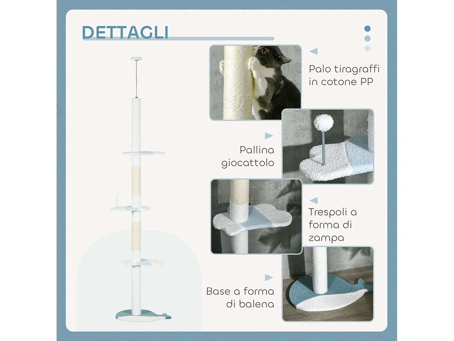 Albero tiragraffi per gatti a soffitto regolabile 225-255 cm bianco