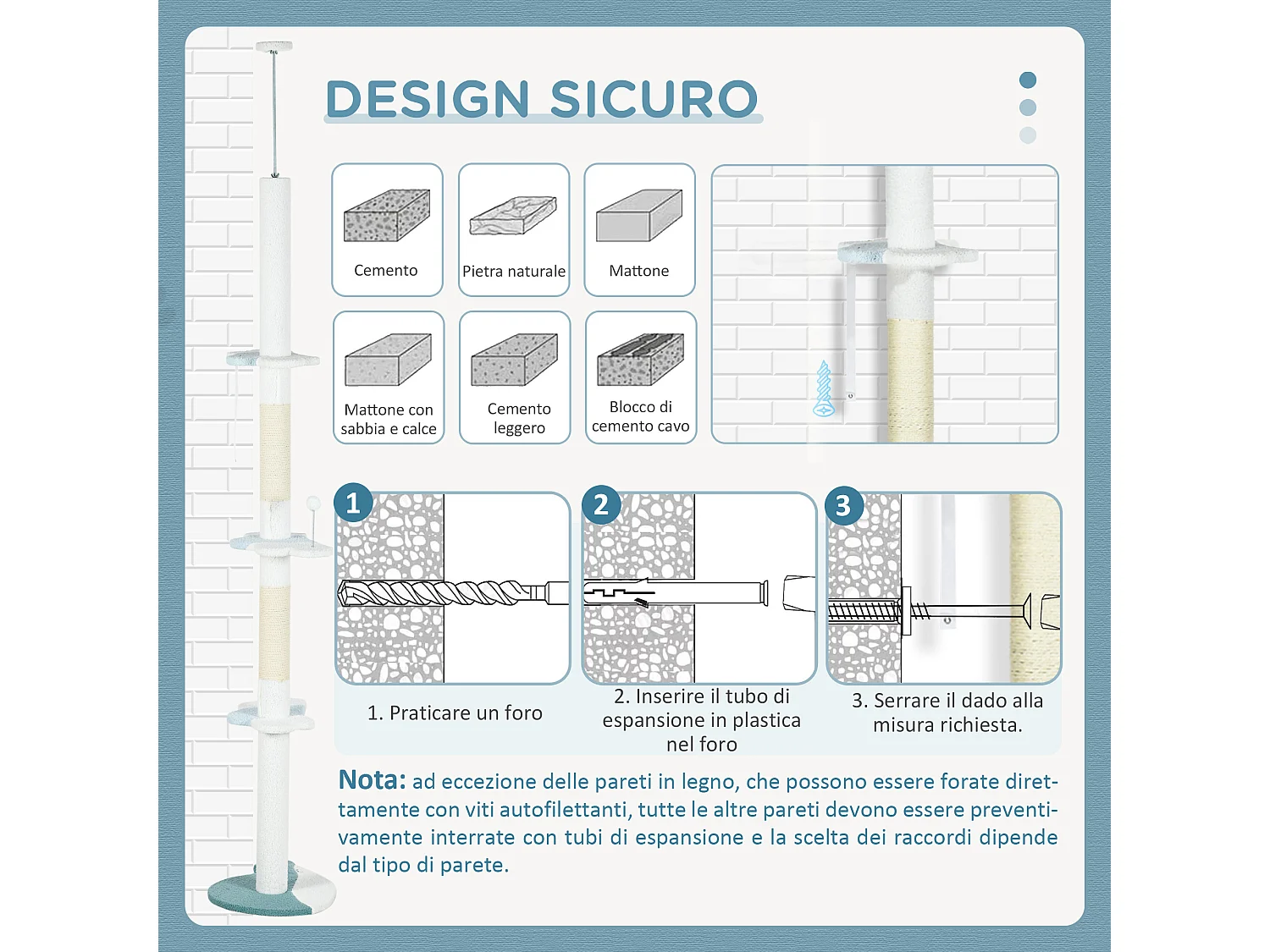 Albero tiragraffi per gatti a soffitto regolabile 225-255 cm bianco