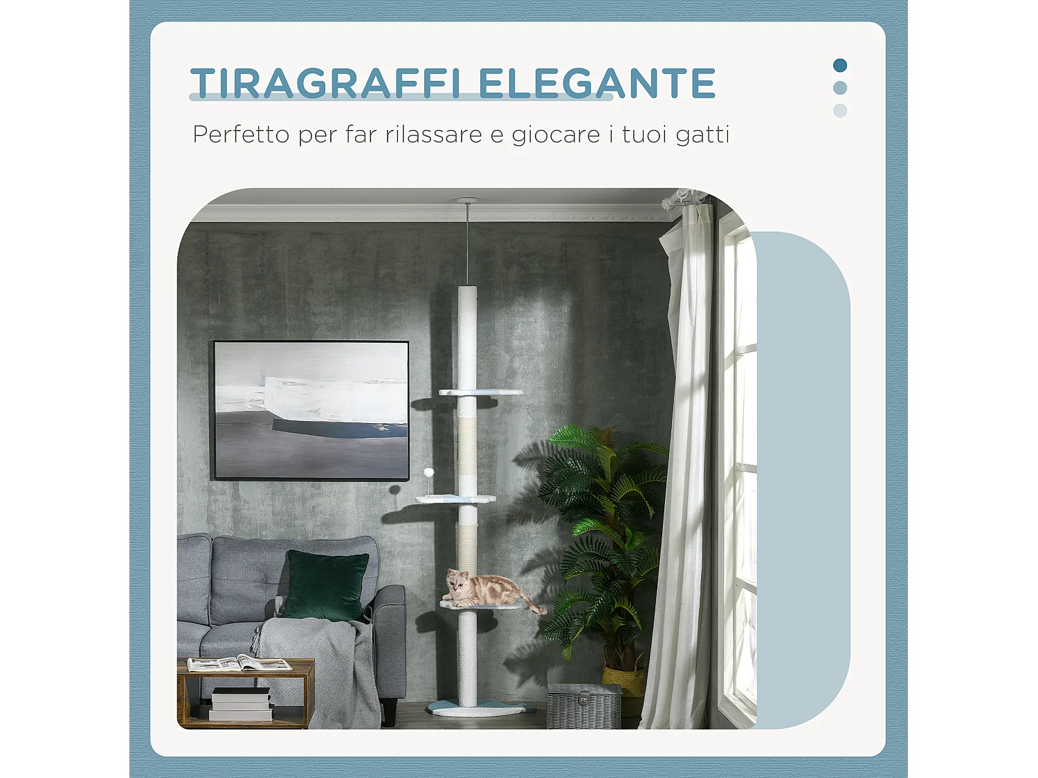 Albero tiragraffi per gatti a soffitto regolabile 225-255 cm bianco