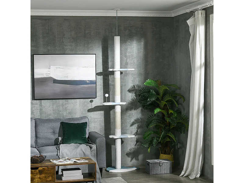 Albero tiragraffi per gatti a soffitto regolabile 225-255 cm bianco