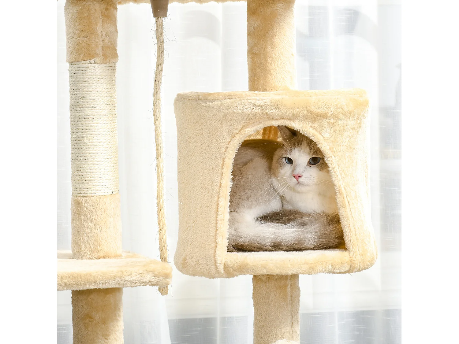 Tiragraffi per gatti albero per gatti con cuccia e 4 livelli beige