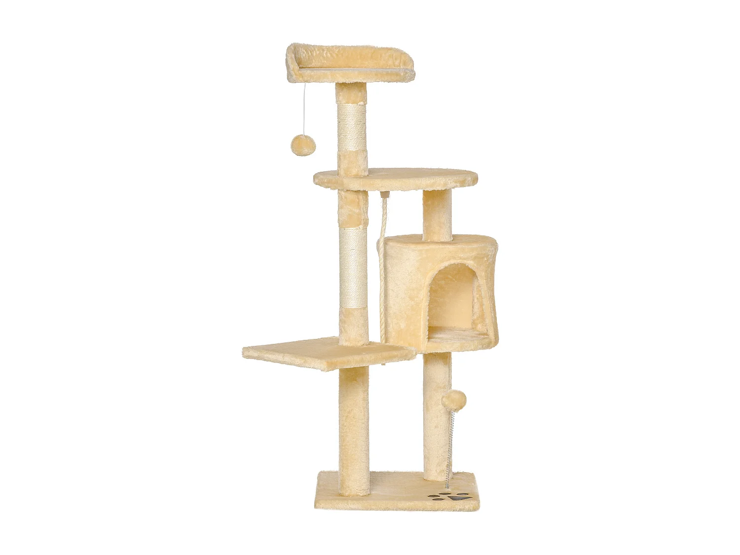 Tiragraffi per gatti albero per gatti con cuccia e 4 livelli beige