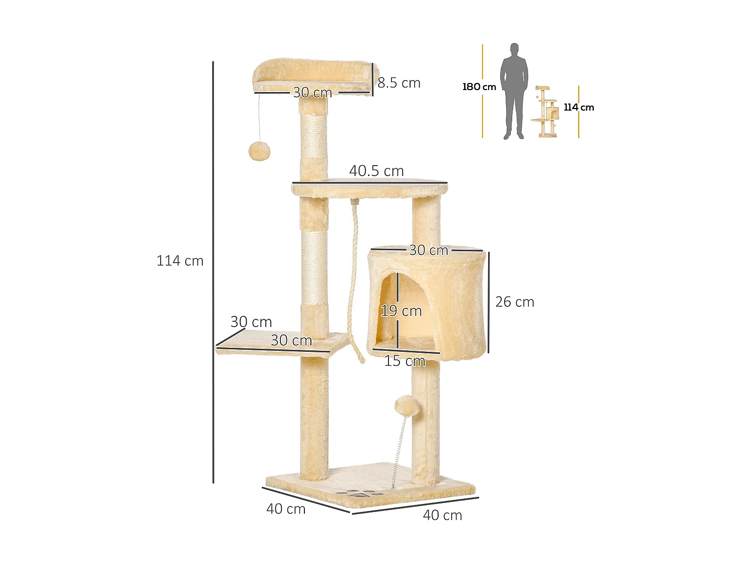 Tiragraffi per gatti albero per gatti con cuccia e 4 livelli beige