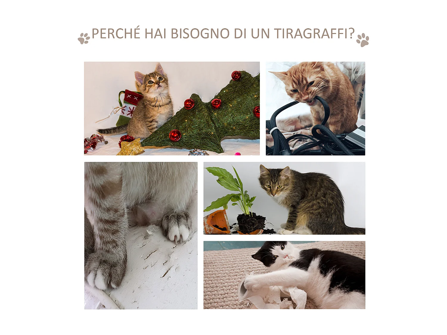 Tiragraffi gatto altezza 120cm con cuccia 71.5x49.5x120cm legno, bianco