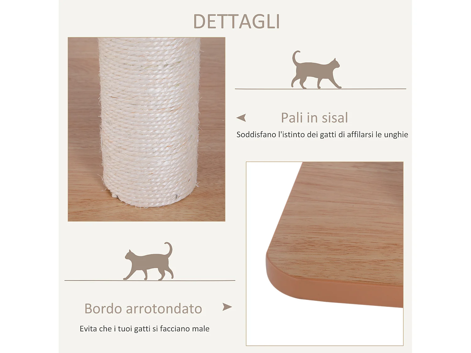 Tiragraffi gatto altezza 120cm con cuccia 71.5x49.5x120cm legno, bianco