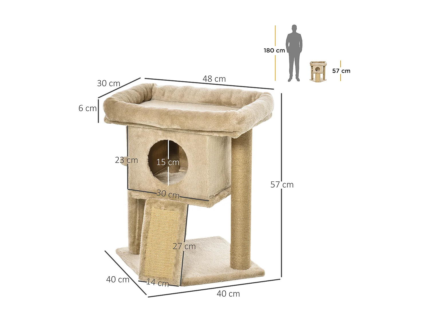 Albero per gatti in peluche con casetta, lettino e tiragraffi in juta