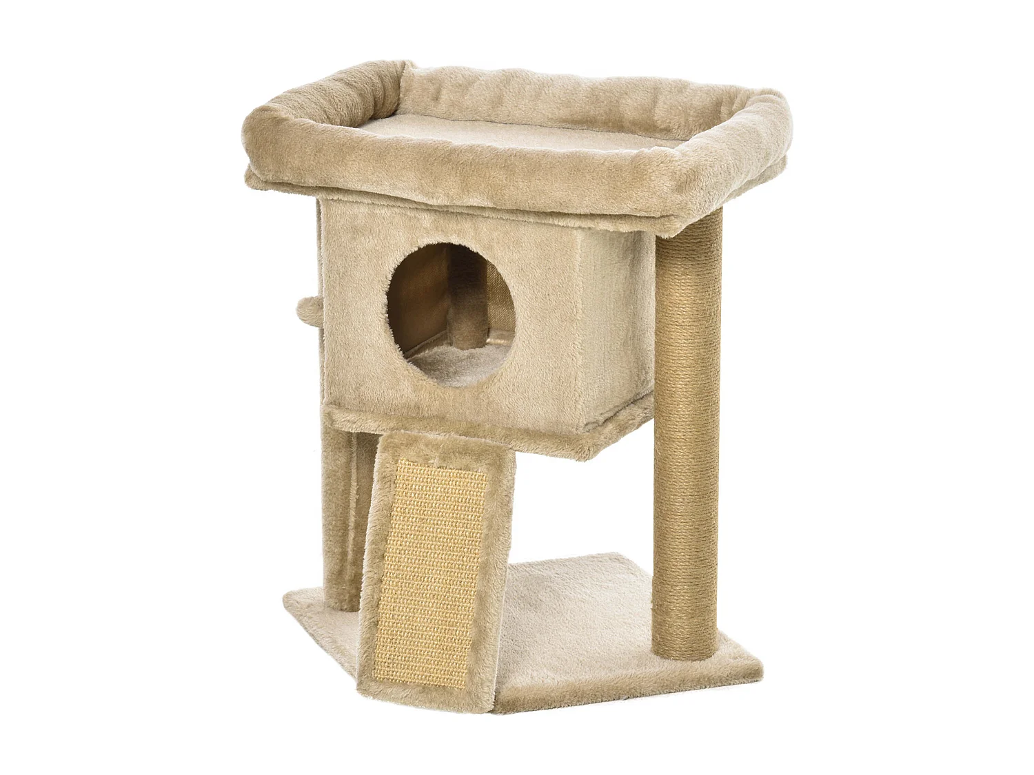 Albero per gatti in peluche con casetta, lettino e tiragraffi in juta