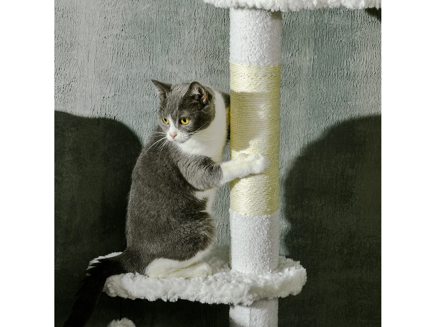 Albero per gatti a soffitto con altezza regolabile 48x32x225-255cm bianco