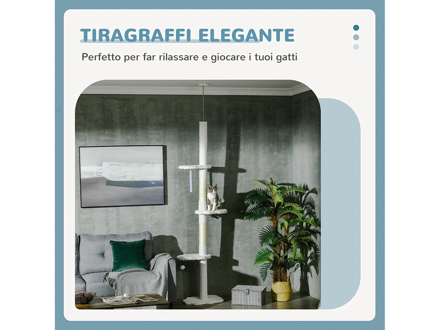 Albero per gatti a soffitto con altezza regolabile 48x32x225-255cm bianco